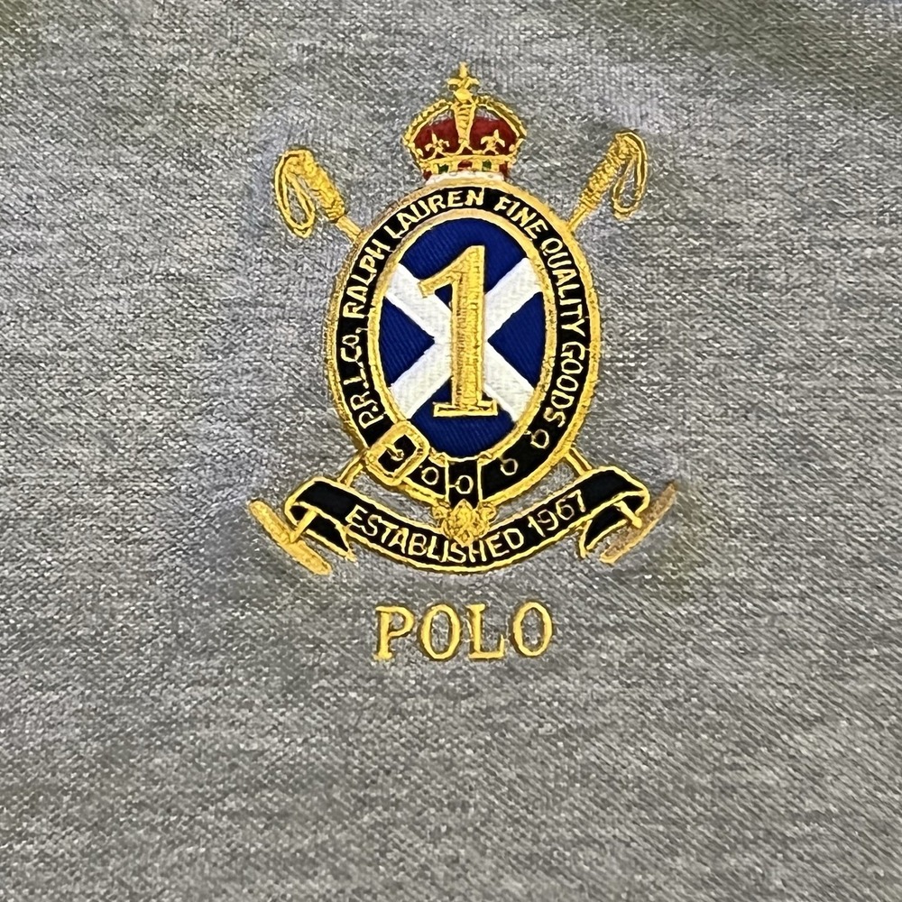 Polo Ralph Lauren Crest Polo Shirt Gray Black Rugby Big Pony Stripe Mens 2XB - Picture 5 of 8